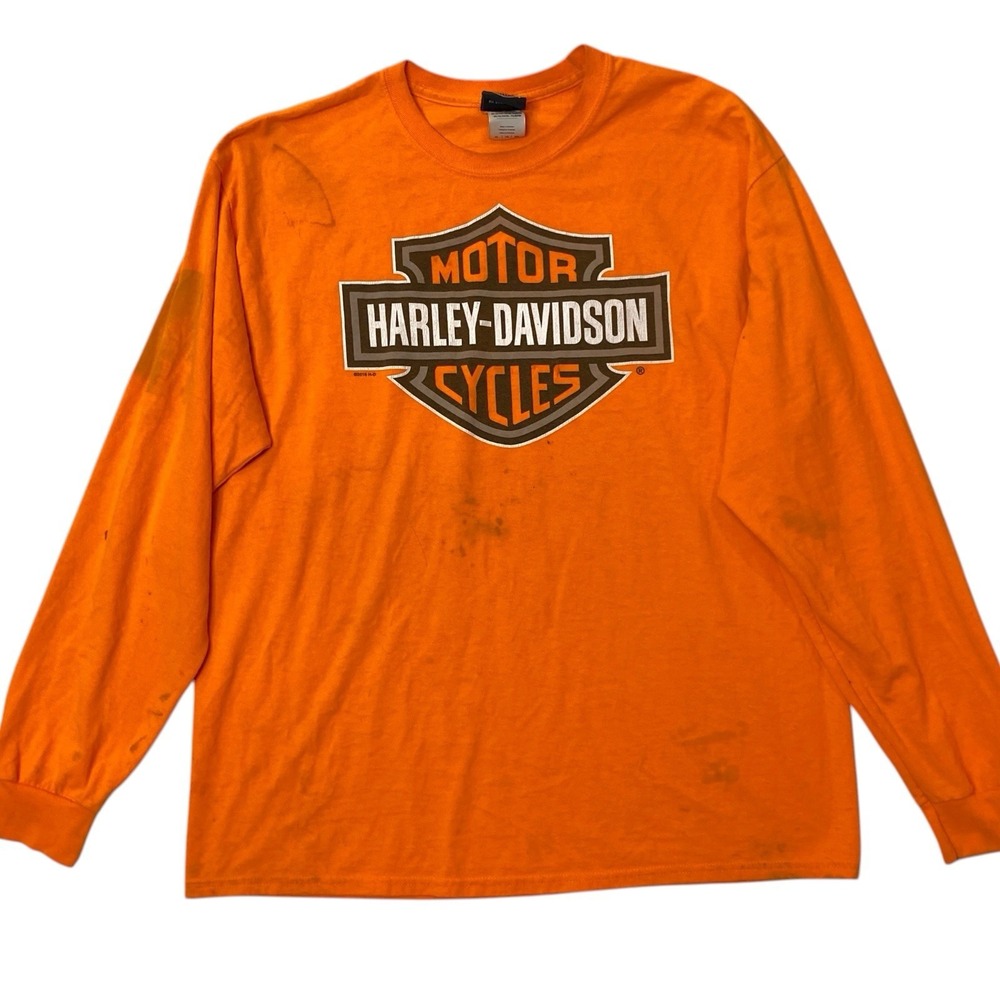 Vintage Harley Davidson Palm Springs Long Sleeve Tee XL Orange‎ Biker Thrashed